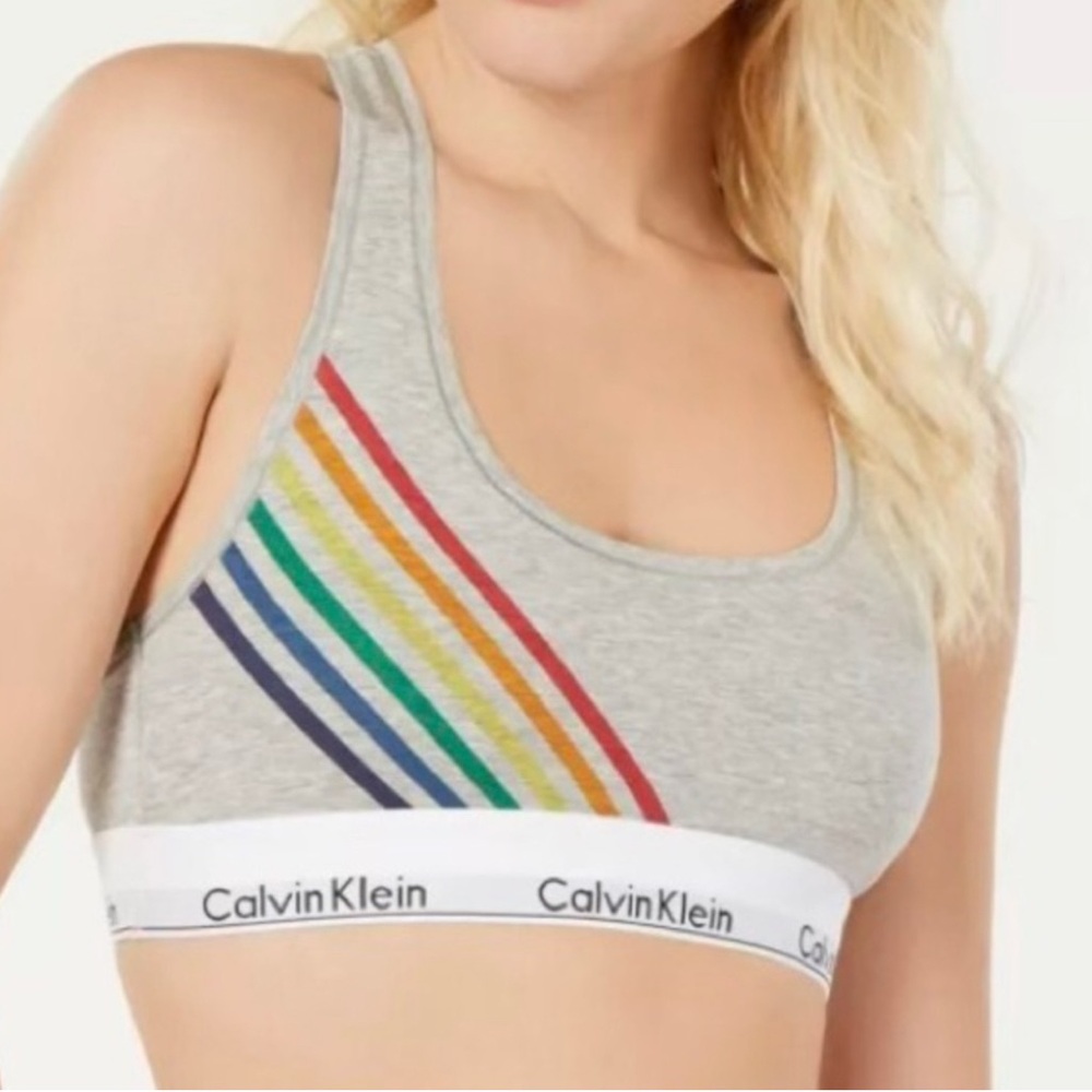 Limited Edition Calvin Klein Gray Sports Bra with Rainbow Stripes